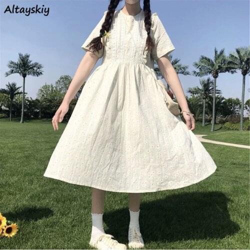 Dress Women Sweet Kawaii Japanese Style Fresh Lace Floral Harajuku Holiday Mujer Spring Loose High Quality Design Leisure Chic