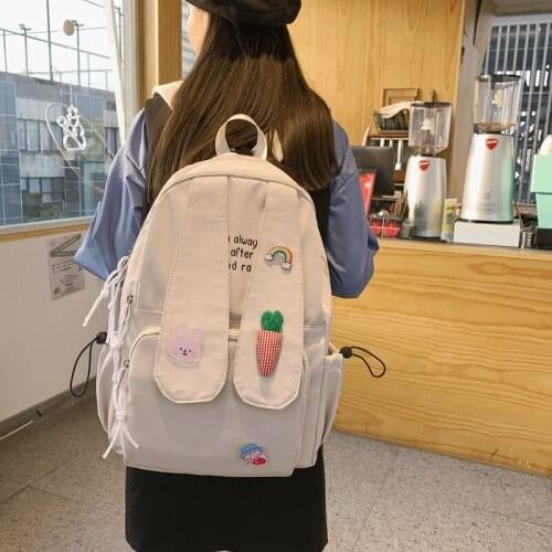 2021 New Long Rabbit Ear Backpack Bag Girl Female Cartoon Anmie Bunny Ear Bagpack Women Teen Schoolbag College Bookbag