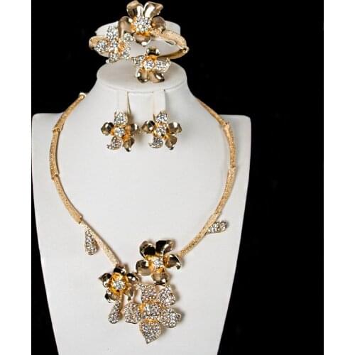 Sakura Love Dubai Glamour Woman African Jewelry Set Bridal Jewelry Flower Necklace Bracelet Gold Earrings Wedding Fashion Style