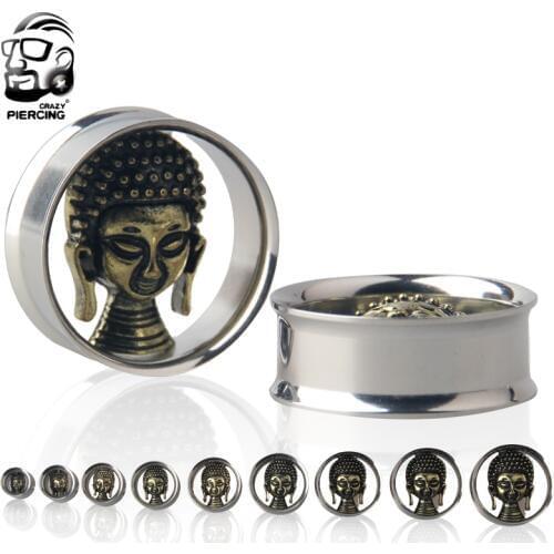 316L Stainless Steel Buddha Hollow Double Flared Flesh Ear Tunnel Plug Earring Gauge Ear Expander Body Piercing Jewelry