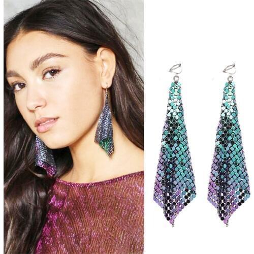 Jiofree Star Jewelry Charm Sequin Non Pierced Clip on Earrings New Geometric Round Shiny Hyperbole Earring Jewelry Women Sales