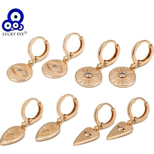 Lucky Eye Sunflower Water Drop Turkish Evil Eye Drop Earrings Gold Color Small Dangle Earrings for Women Girls Fashion Jewelry