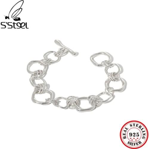 SSTEEL 925 Sterling Silver Punk Design Minimalist Geometric Chain Texture Bracelet Gift For Women Personalized Designer Jewelry