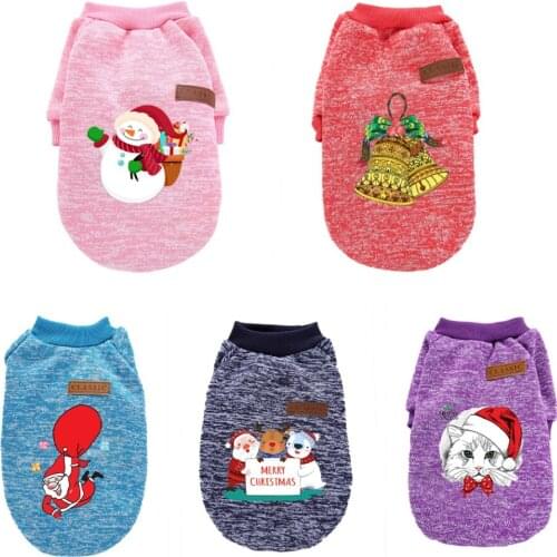 Warm Fleece Dog Clothes Christmas Printed Puppy Costume Winter Pet Dog Jacket Coat Puppy Christmas Clothing Hoodies For Dogs