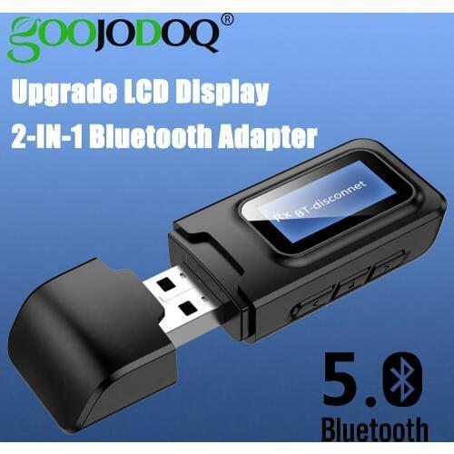 USB Bluetooth Dongle Adapter 5.0 Receiver Transmitter LCD Display Audio 3.5mm AUX Jack Stereo Adapter for Car PC TV Headphones