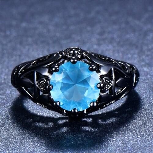 Vintage Male Female Big Round Ring Black Gold Blue Stone Ring Promise Wedding Engagement Rings For Men And Women