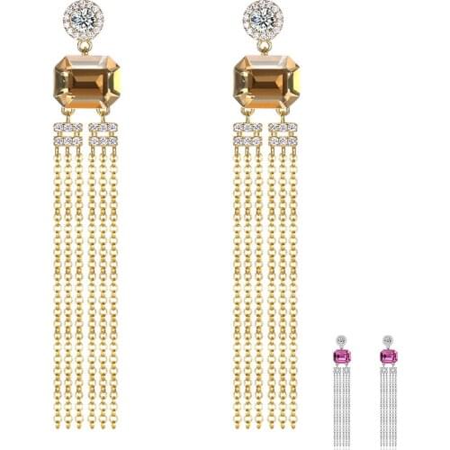 ZEMIOR 925 Sterling Silver Geometric Drop Earrings For Women Austria Crystal Tassel Earring Anniversary Fine Jewelry New Arrival