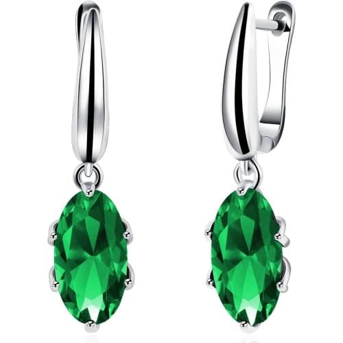ZEMIOR Oval Shape Drop Earrings For Women Luxurious Green Geometric 5A Clean Cubic Zirconia Earring Anniversary Fashion Jewelry