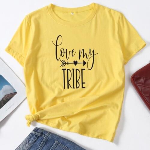 Love My Tribe Vacation Camping Woman T-Shirt Short Sleeve T-Shirts Summer Tops for Women Cotton Graphic Tee Female Shirt Clothes