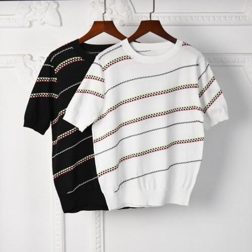 Summer 2021 womens high quality fashion stripe casual knitted t-shirt tops C249