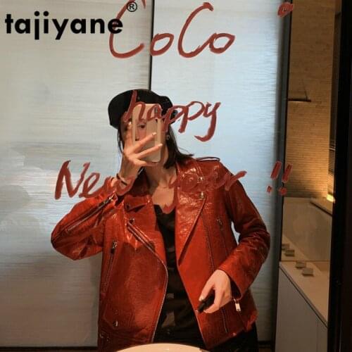 Jacket Leather Winter Women Sheepskin Coat Red Korean Motocycle Women Coats Genuine Leather Jackets C19D22021 WPY431