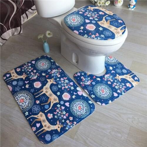 3Pcs/Set Non-Slip Pedestal Rug + Lid Toilet Cover + Bath Mat Flannel Bathroom Washable Starfish Shower Accessories