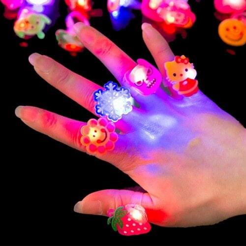 5 Pcs/lot Kids Cartoon LED Flashing Light Up Glowing Finger Ring Electronic Christmas New Year Gifts Toys for Children
