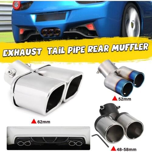 Car Auto Round Exhaust Muffler Tip Stainless Steel Exhaust Dual Pipe Chrome Trim Modified Car Rear Tail Throat Liner 48-58mm