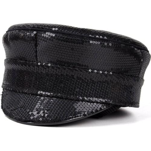 Sequin Burning Military Stlye Women Men Police Sergeant Hat Yacht Week Performance Captain Hat Festival Part Hat