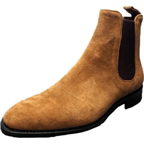 Chelsea Boots Shoes Casual Mens Boots Suede High-top Shoes Male Autumn Winter Slip-on Ankle Boots Round Toe