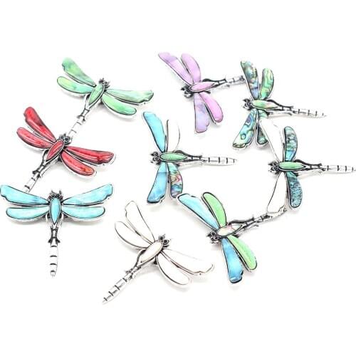 Natural Shell Brooch Pendant Exquisite Dragonfly Brooch Pendant Charms for Making Women Jewelry Accessories Size 50x62mm