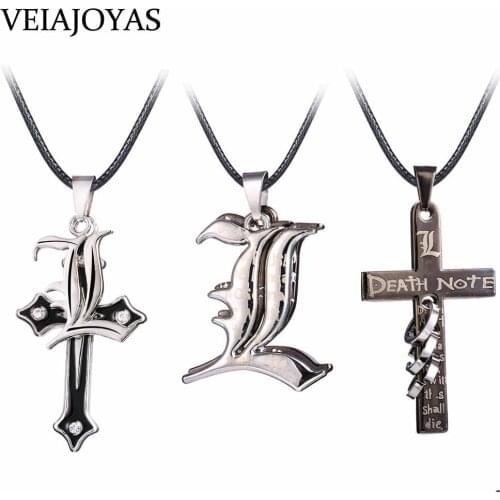 2018 Full Set Anime Death Note L Logo Metal Necklace Charms Cross Amulet Pendant Necklace Women Men Cosplay Jewelry Accessories