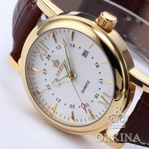 Gold Male Clock Men Brown Analog Dress Genuine Leather Belt Montre Homme Men Luxury Quartz Watch Reloj Hombre Relogio Masculino
