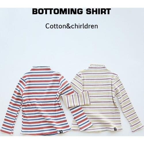 Kids Ribbed Cotton T Shirt Korean Childrens Casual Colorful Striped Long Sleeved Tops Tees Baby Girls Boys Bottoming Shirts