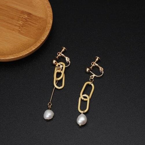 Long Clip Earrings No Hole Yellow Clips Chain Clip On Earring Without Piercing With Pearl Pendant Fashion Multi Style Accesories