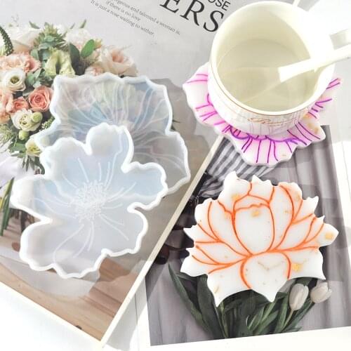 DM149 DIY Lotus Rose Flowers Coaster Silicone Mold Set For Epoxy Resin Casting Jewelry Craft Accessories Molde Resina