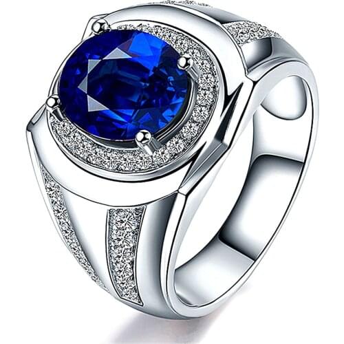 Sapphire Gemstones Blue Crystal Rings For Men Women Zircon Diamonds White Gold Silver Color Argent Jewelry Bijoux Band Gifts