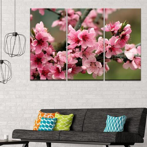 Canvas HD Prints Pictures Wall Art Framework 3 Pieces Pink Plum Blossom Poster Modular Peach Blossom Flowers Painting Home Decor