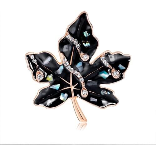 HOSENG Elegant Black Color Maple Brooch Enamel Pin Man Women Party Suit Jewelry Accessories HS_ 9743