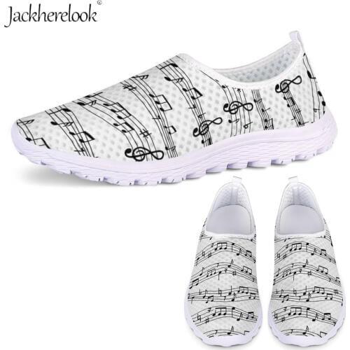 Jackherelook Women Flat Shoes White Music Notes Sneakers for Female Breathable Ladies Summer Mesh Shoes Casual Flats Super Light
