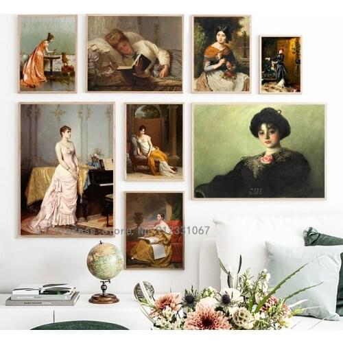 Classic Art Woman Portrait Oil Painting On Canvas Posters and Prints Victorian Ladies Print Vintage Aesthetic Wall Picture Decor