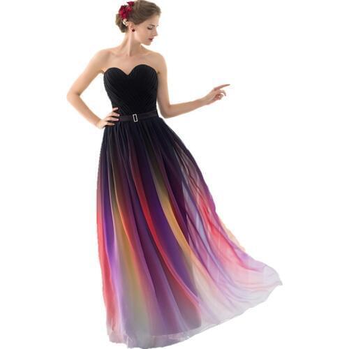 Sweetheart Cheap bridesmaid dresses robe de soiree 2017 Draped Wedding Guest Dresses Gradient Colors Chiffon bridesmaid dress