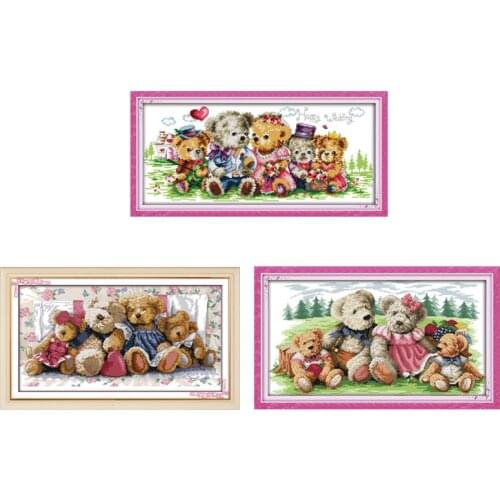 Bear family cross-stitch kit animal Handmade DIY cross stitch sets stitching embroidery craft needlework wall home decoration