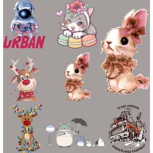 DIY heat transfer sticker with elk print iron on Christmas day dress cartoon small animal rabbit spaceman patch for children