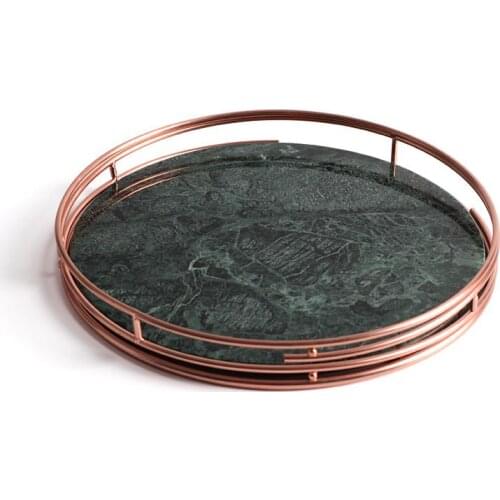 Natural Stone Green Marble Serving Tray Tea Pot Tray Green Marble Gold Handle Brief Design Storage Plate Organizer Bathroom Plat