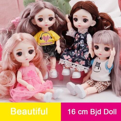 New 16cm Bjd Doll 13 Joint Cute Doll 3D Brown Eye Dress Up Fashion Baby with Clothes Shoes Childrens DIY Gift Hot Toy For Girls