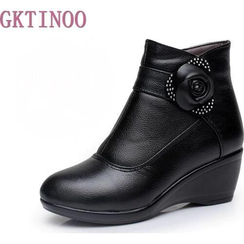 New 2020 women boots women genuine leather winter boots warm plush autumn boots winter wedge shoes woman ankle boots size 34-43