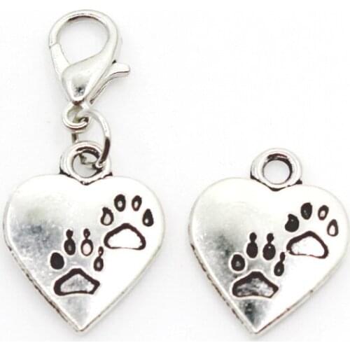 New Arrival 20pcs Pet Paw Heart Dangle Charms Lobster Clasp DIY Bracelet Necklace Pendants Jewelry Hanging Charms