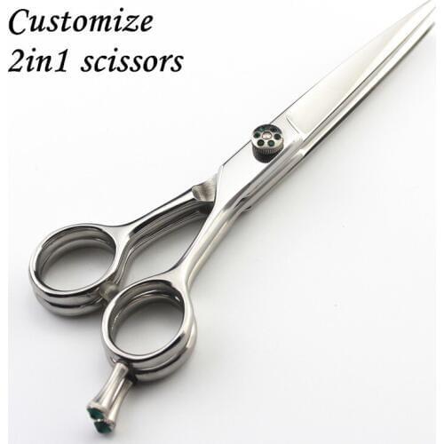 Customize new professional 440c 6 inch 2in1 mulit blade hair scissors cutting +cutting barber makas shears hairdressing scissors