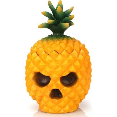 Pineapple Resin Skull Dustproof Sundries Storage Box Desktop Organizer With Cover Tabletop Figurines Decoration Ornament