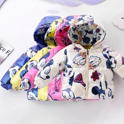 2021 Autumn Winter Baby Girl Boys Hooded Jacket Coats Clothes Toddler Kids Mickey Mouse Down Jackets Windbreaker Child Clothing