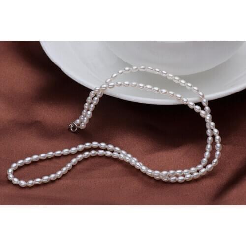 Unique Pearls jewellery Store 3-4MM White Color Small Size Genuine Freshwater Pearl Necklace More Length For Choose