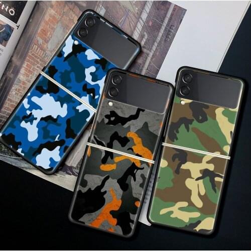 For Samsung Galaxy Z Flip 3 5G Case Luxury Matte Black Hard Phone Cover ZFlip 3 Shockproof Fundas Shell Camouflage Pattern Army
