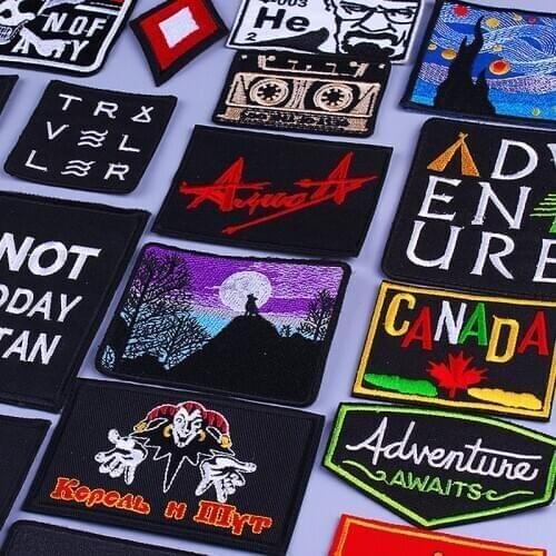 Pulaqi Hiking Patch Iron On Patch Joker Embroidered Patches For Clothes Jacket Fabric Rock Band Metal Music Applique Badges DIY