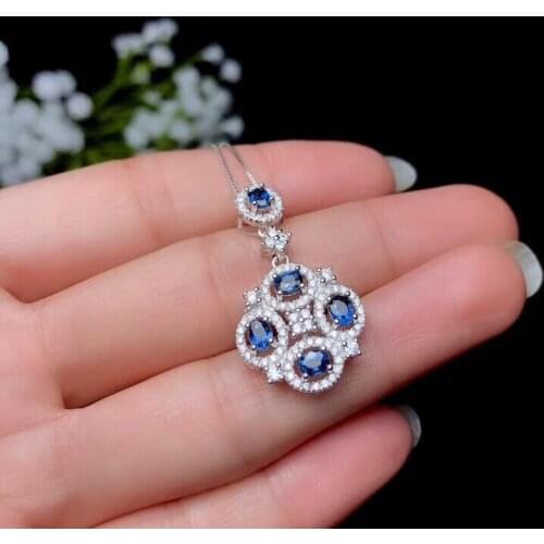 Luxurious elegant flowers Natural blue sapphire necklace pendant S925 silver natural gemstone pendant girl party gift jewelry