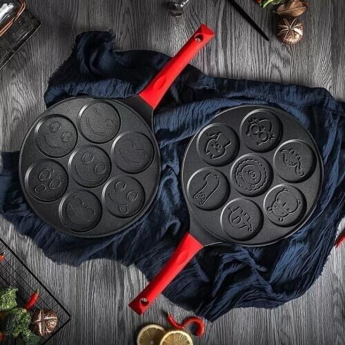 7 Holes Non-stick Frying Pan Dumplings Aluminum Alloy Flat Base Omelette Pot Baking Breakfast Cooking Waffle Household
