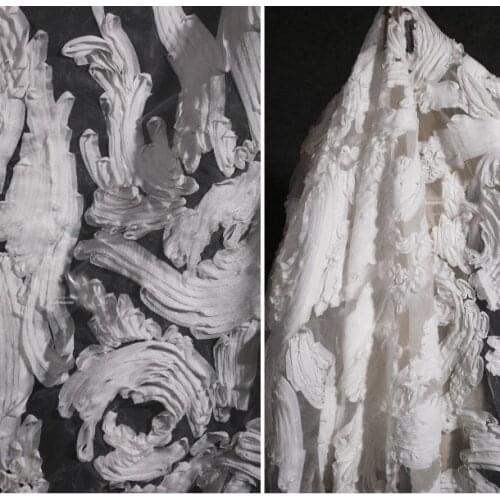 Three-dimensional texture/white messy flower perspective mesh encrypted flower creative fabric