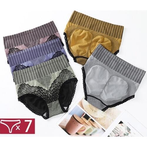 7 Pcs high waist Lace Womens Briefs panties elastic soft ladies Print breathable underwear sexy brief M-XXL big size Woman
