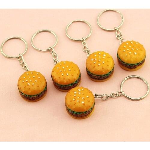 Unisex Cute Simulation Hamburger Keychain Mini Food Pendant Key Ring Creative Charm Key Holder Handmade Handbag Car Key Jewelry