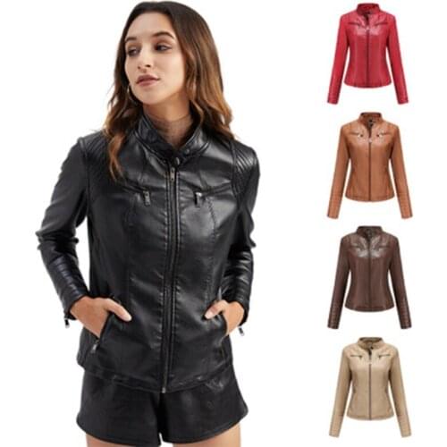 Women Autumn Leather Jacket Turn-down Collar Streetwear Cool Jackets Ladies Pocket Oversized Punk Style Pop Jackets 2020